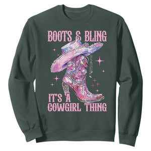 Boots and Bling Its A Cowgirl Thing Sweatshirt TS10 Dark Forest Green Print Your Wear