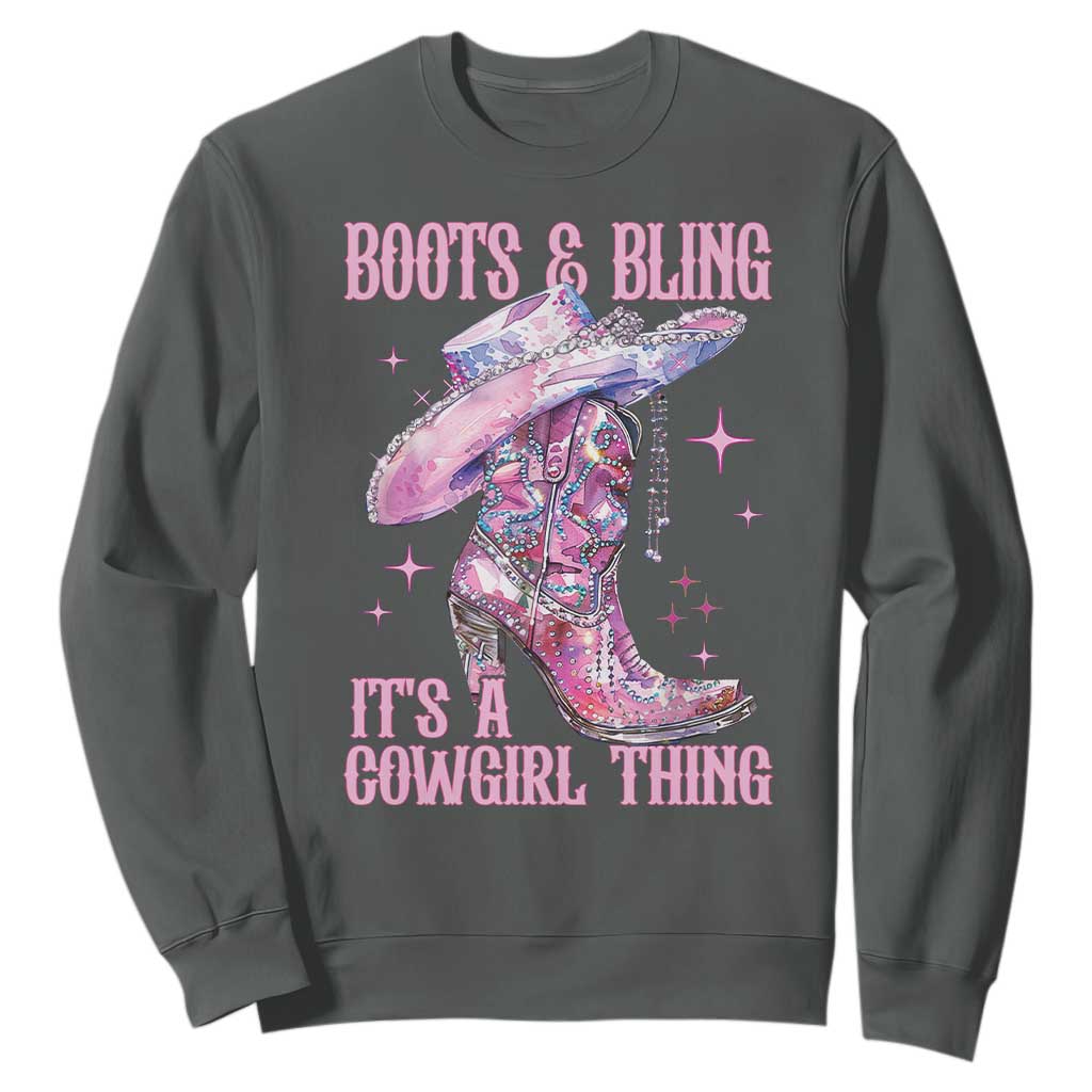 Boots and Bling Its A Cowgirl Thing Sweatshirt TS10 Dark Heather Print Your Wear