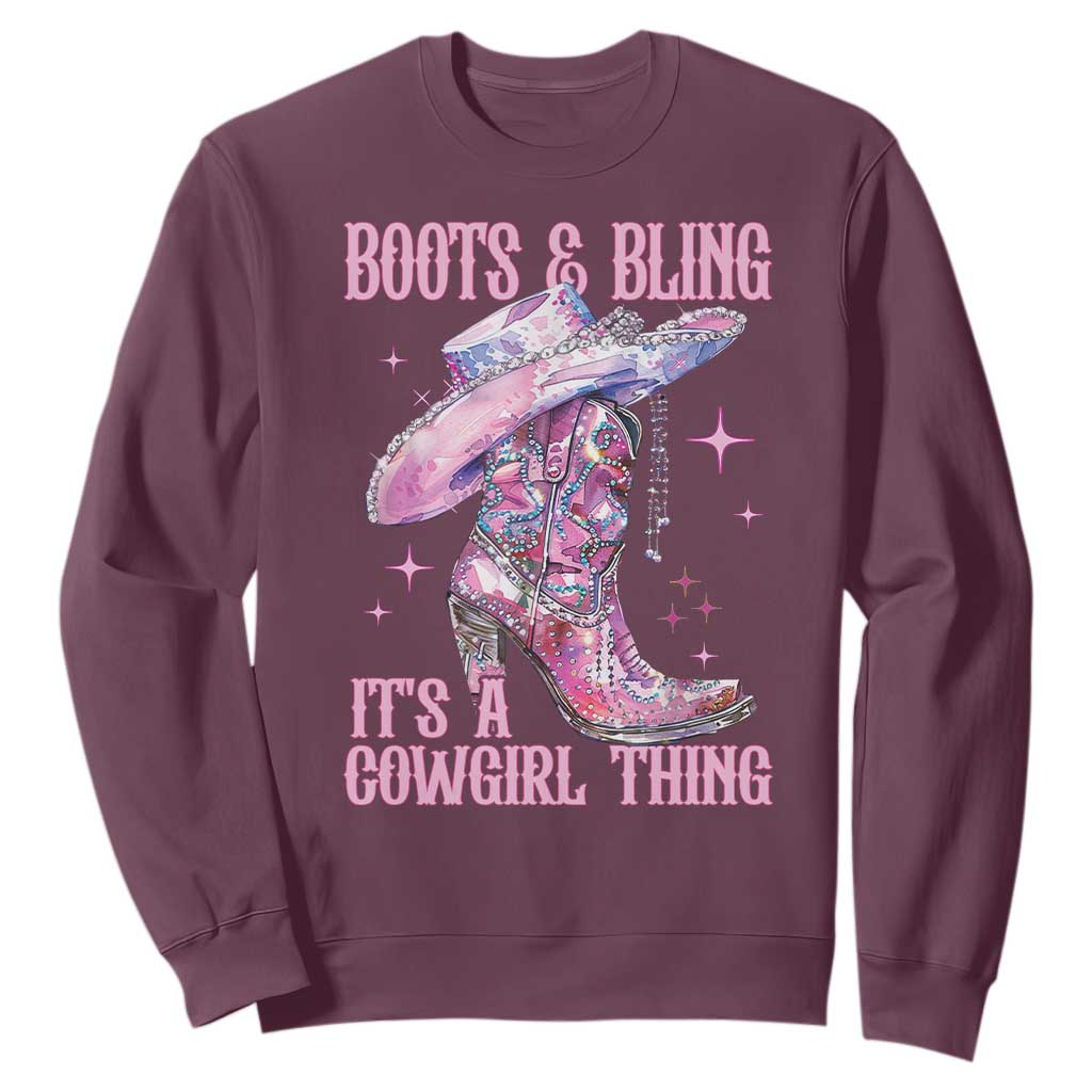 Boots and Bling Its A Cowgirl Thing Sweatshirt TS10 Maroon Print Your Wear