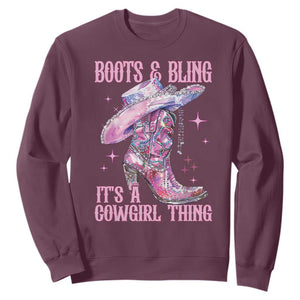 Boots and Bling Its A Cowgirl Thing Sweatshirt TS10 Maroon Print Your Wear