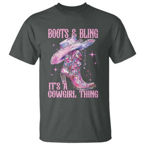 Boots and Bling Its A Cowgirl Thing T Shirt TS10 Dark Heather Print Your Wear