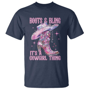 Boots and Bling Its A Cowgirl Thing T Shirt TS10 Navy Print Your Wear