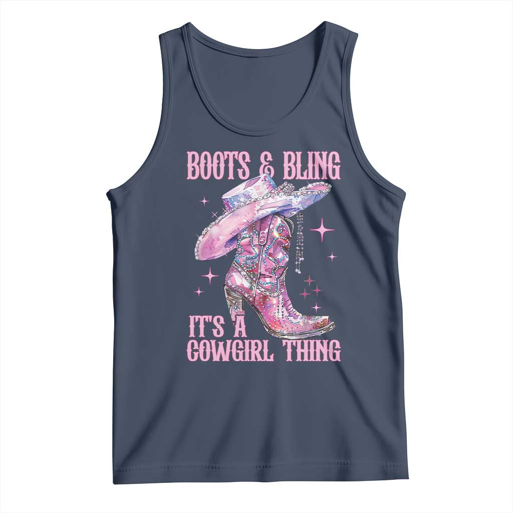 Boots and Bling Its A Cowgirl Thing Tank Top TS10 Navy Print Your Wear