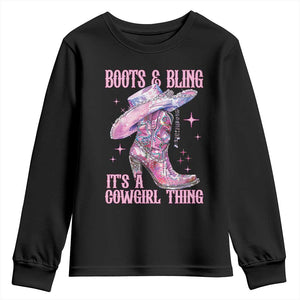 Boots and Bling Its A Cowgirl Thing Youth Sweatshirt TS10 Black Print Your Wear