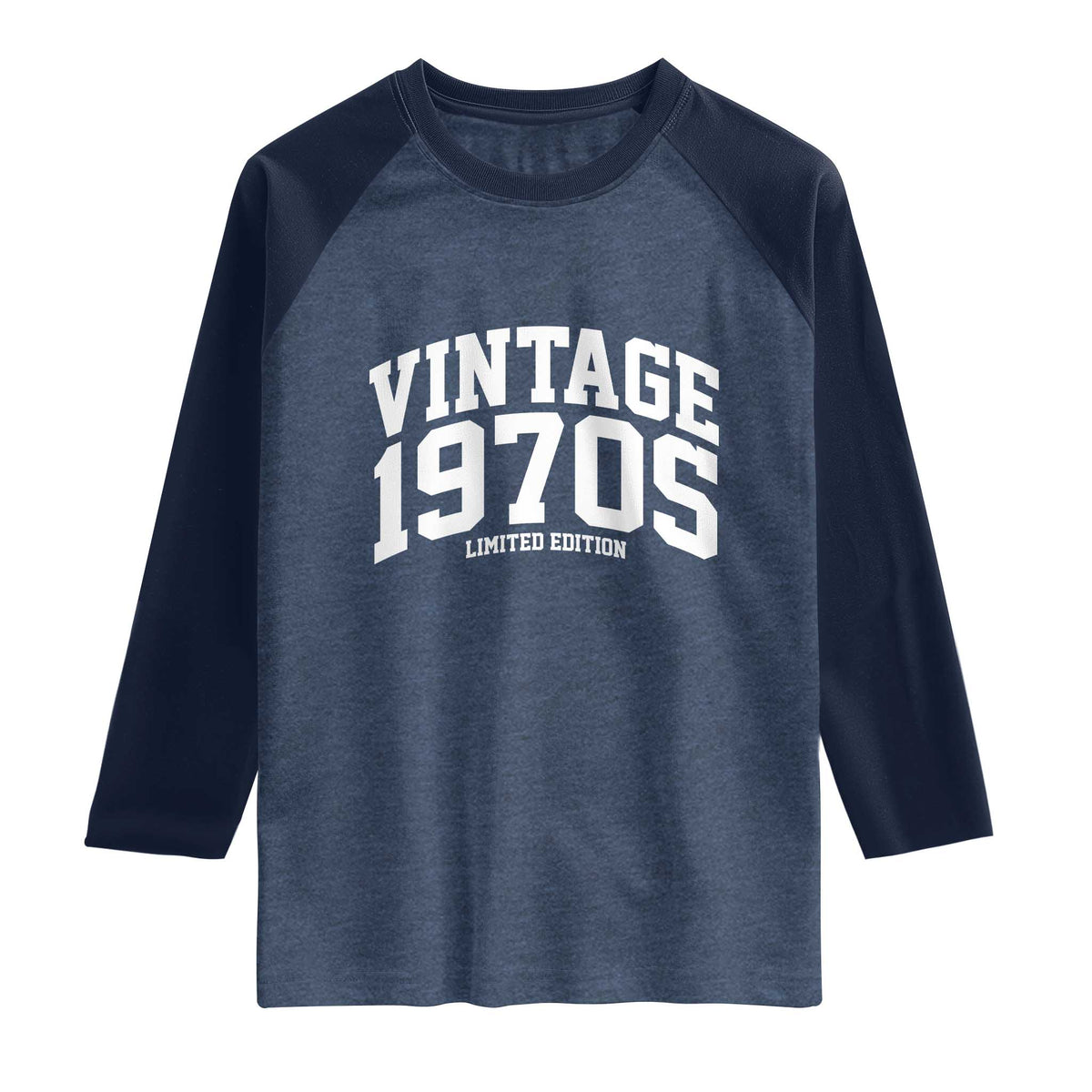 Vintage 1970s Limited Edition Raglan Shirt Vintage Varsity Funny Cool 1970 Theme TS10 Heather Denim Navy Print Your Wear