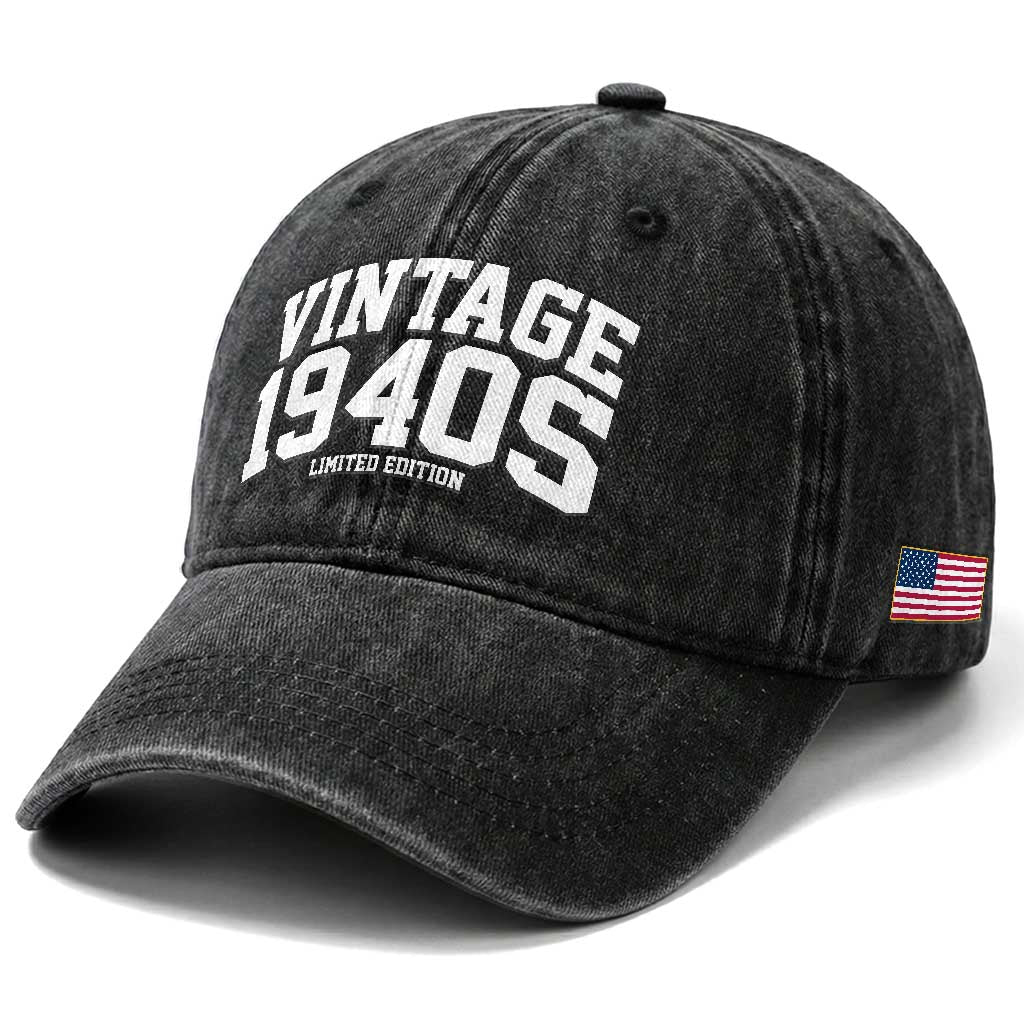 Vintage 1940s Limited Edition Washed Cotton Baseball Cap Vintage Varsity Funny Cool 1940 Theme TS10 Print Your Wear