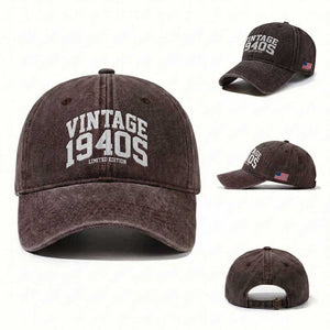 Vintage 1940s Limited Edition Washed Cotton Baseball Cap Vintage Varsity Funny Cool 1940 Theme TS10 Washed Cap Universal Fit Dark Brown Print Your Wear