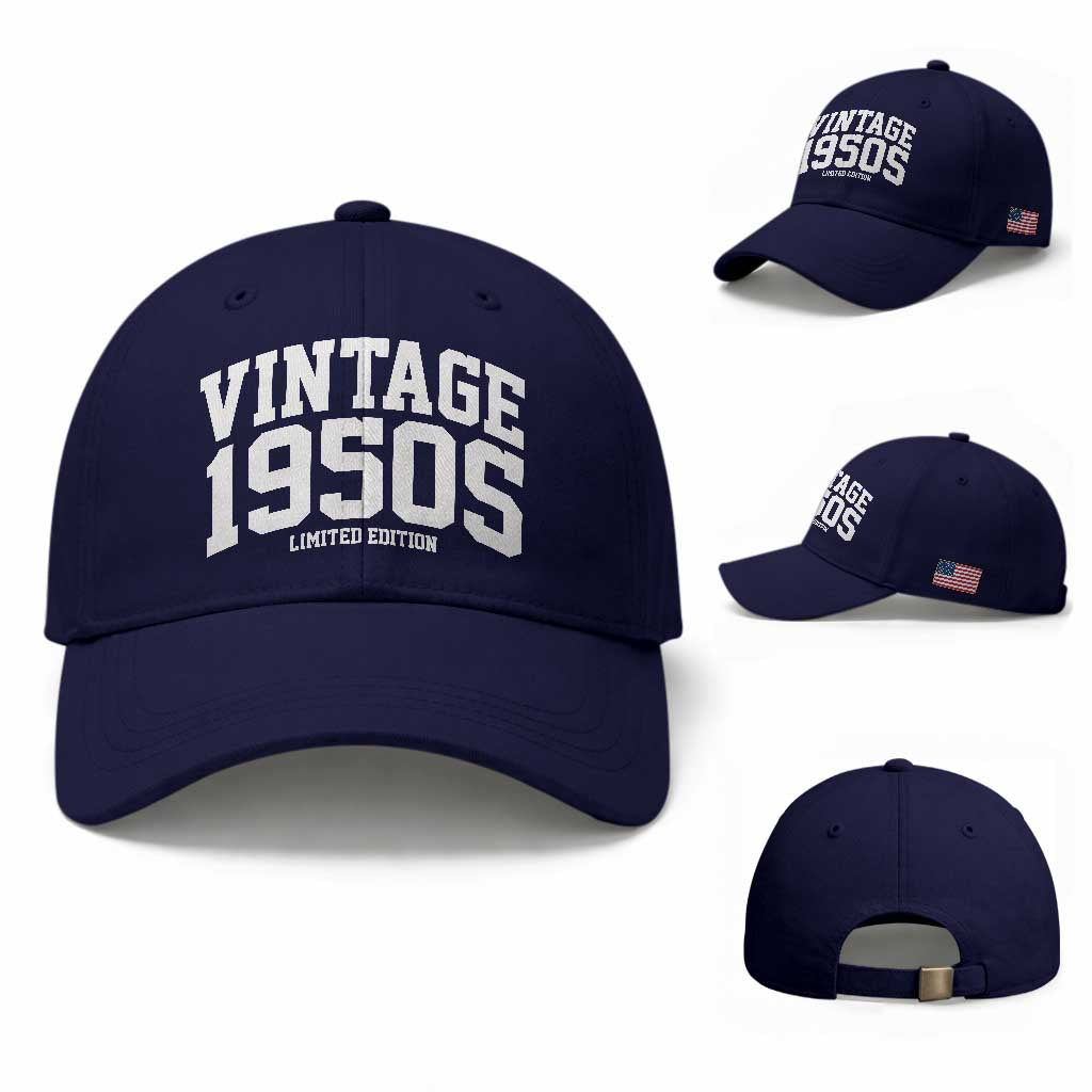 Vintage 1950s Limited Edition Baseball Cap Vintage Varsity Funny Cool 1950 Theme TS10 Baseball Cap Universal Fit Dark Blue Print Your Wear