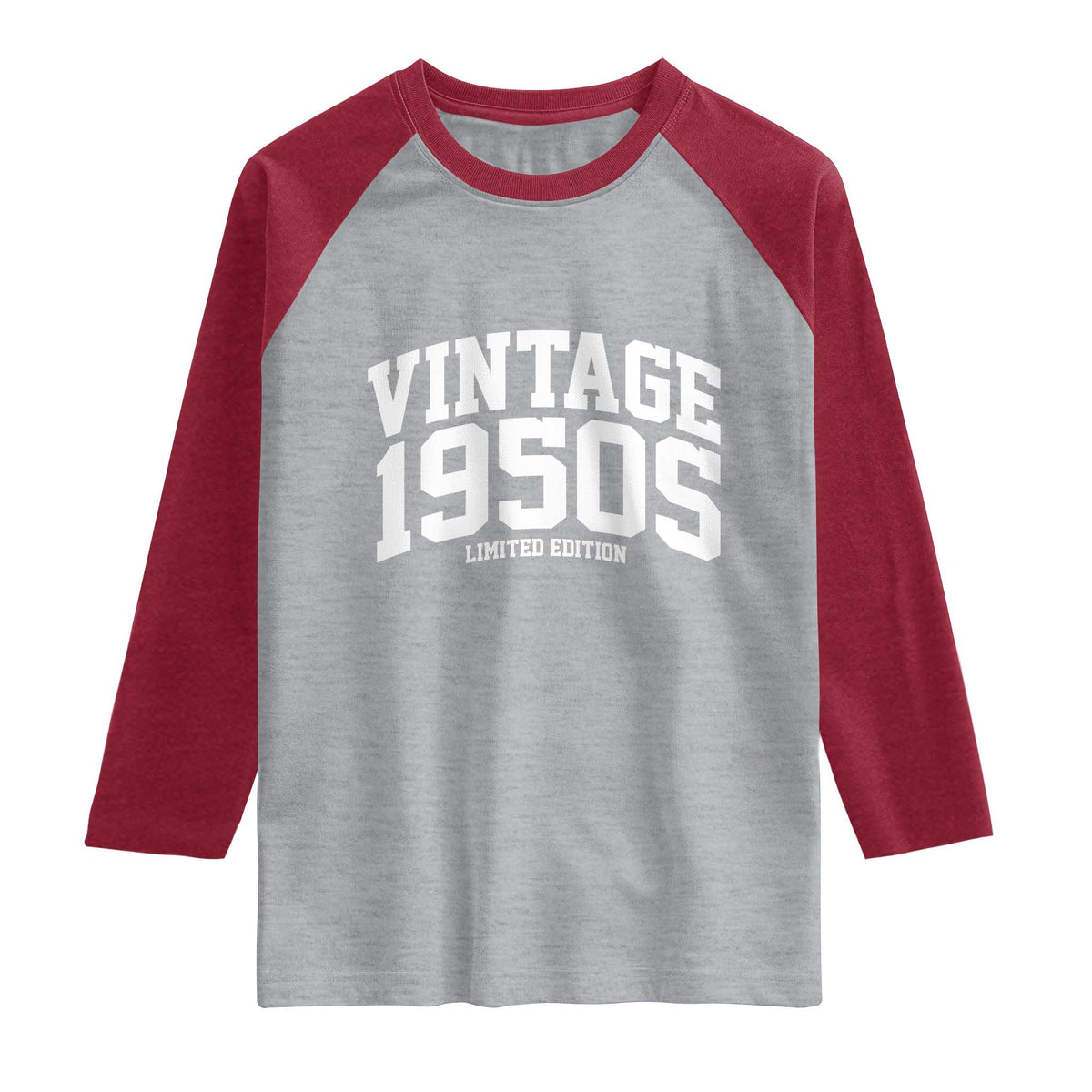Vintage 1950s Limited Edition Raglan Shirt Vintage Varsity Funny Cool 1950 Theme TS10 Heather Gray Heather Red Print Your Wear