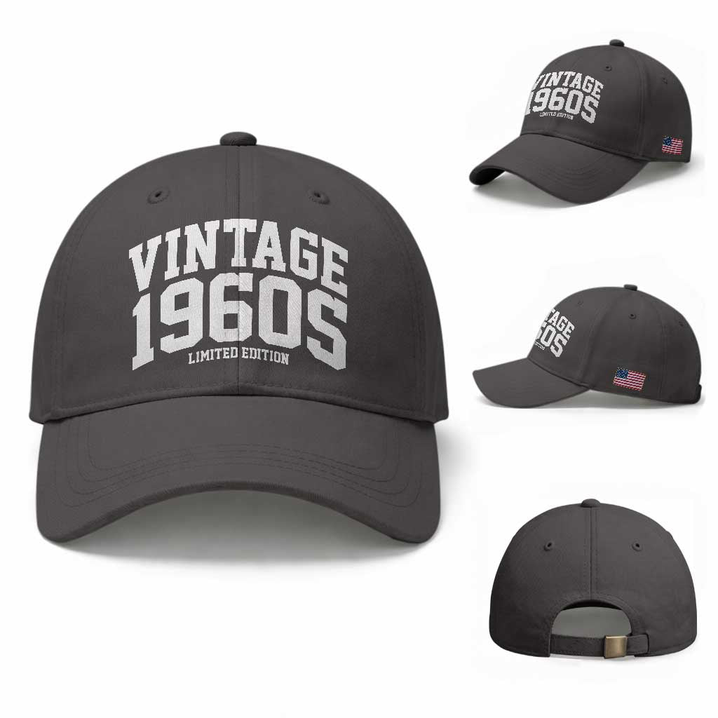 Vintage 1960s Limited Edition Baseball Cap Vintage Varsity Funny Cool 1960 Theme TS10 Baseball Cap Universal Fit Dark Gray Print Your Wear