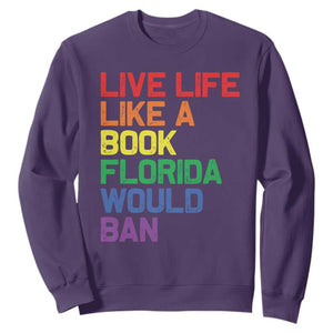 Retro Live Like Book In Florida LGBTQ Subtle Pride Sweatshirt Rainbow LGBTQIA Pride TS10 Purple Print Your Wear