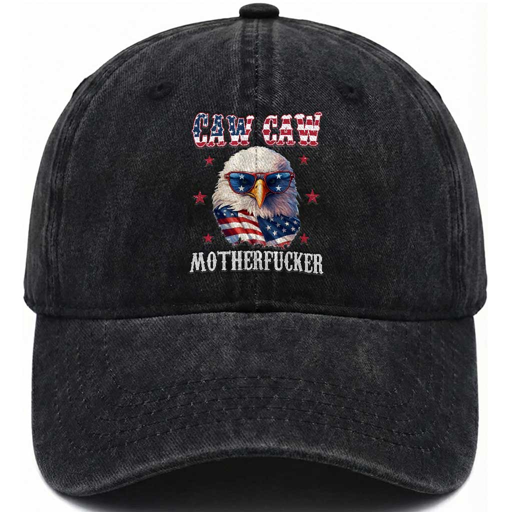 Bald Eagle Patriotic Washed Cotton Baseball Cap Caw Caw Motherfucker American Flag TS10 Washed Cap Universal Fit Black Print Your Wear