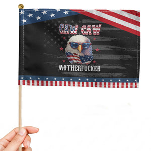 Bald Eagle Patriotic Handheld Flag Caw Caw Motherfucker American Flag TS10 Distressed 8.2" × 5.5" Black Blue Print Your Wear