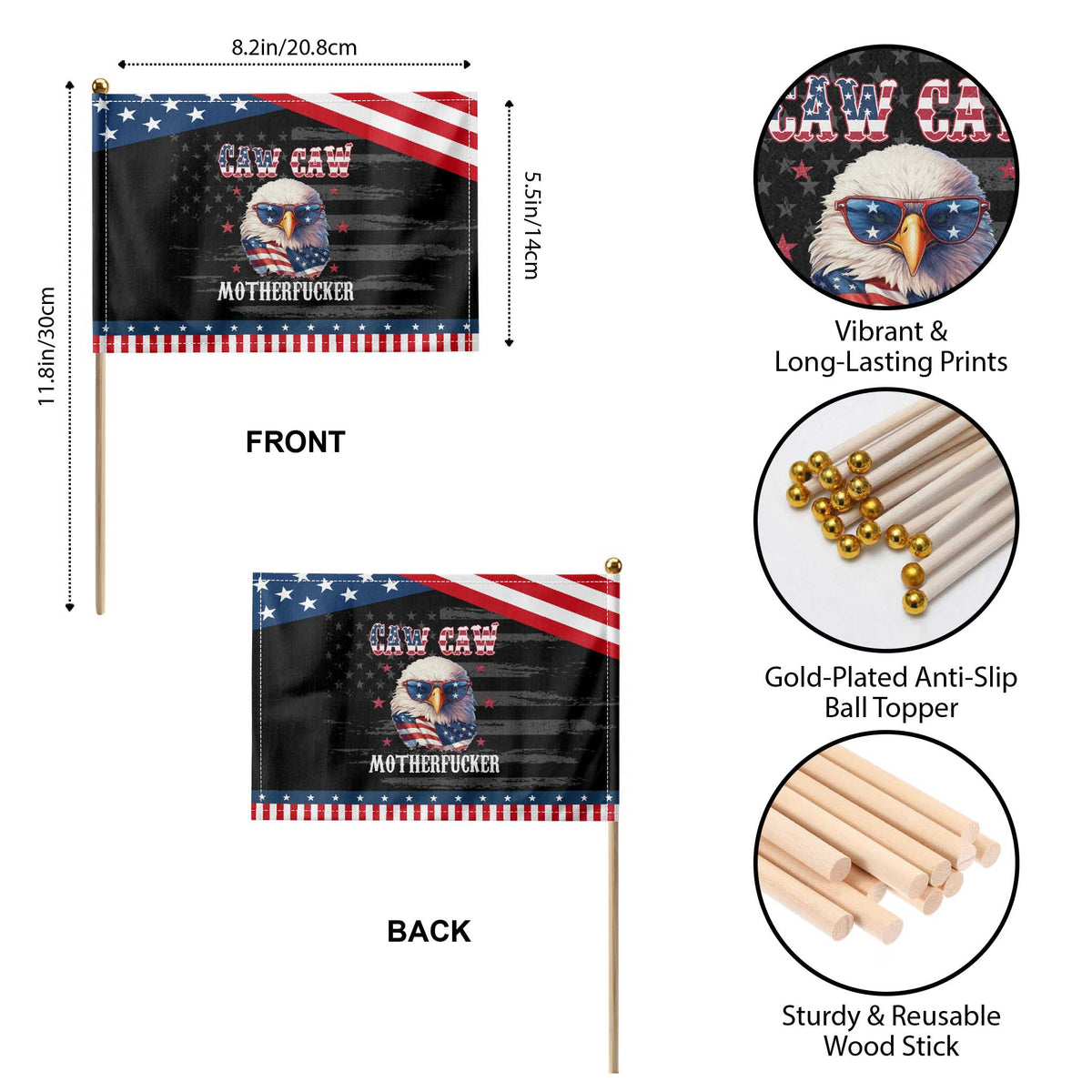Bald Eagle Patriotic Handheld Flag Caw Caw Motherfucker American Flag TS10 Print Your Wear