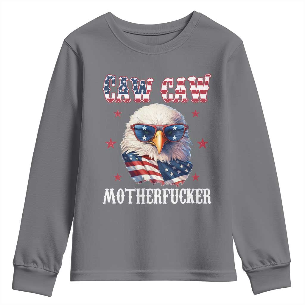 Bald Eagle Patriotic Youth Sweatshirt Caw Caw Motherfucker American Flag TS10 Charcoal Print Your Wear