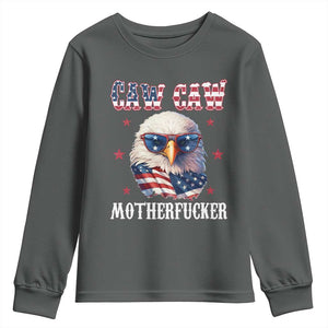 Bald Eagle Patriotic Youth Sweatshirt Caw Caw Motherfucker American Flag TS10 Dark Heather Print Your Wear