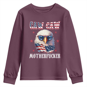 Bald Eagle Patriotic Youth Sweatshirt Caw Caw Motherfucker American Flag TS10 Maroon Print Your Wear