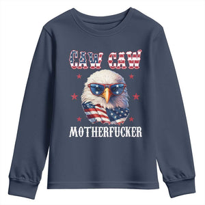 Bald Eagle Patriotic Youth Sweatshirt Caw Caw Motherfucker American Flag TS10 Navy Print Your Wear