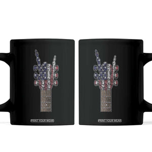 Rock On Skeleton Hand Guitar Coffee Mug Retro American Flag Heavy Metal Guitarist TS10 Black Print Your Wear