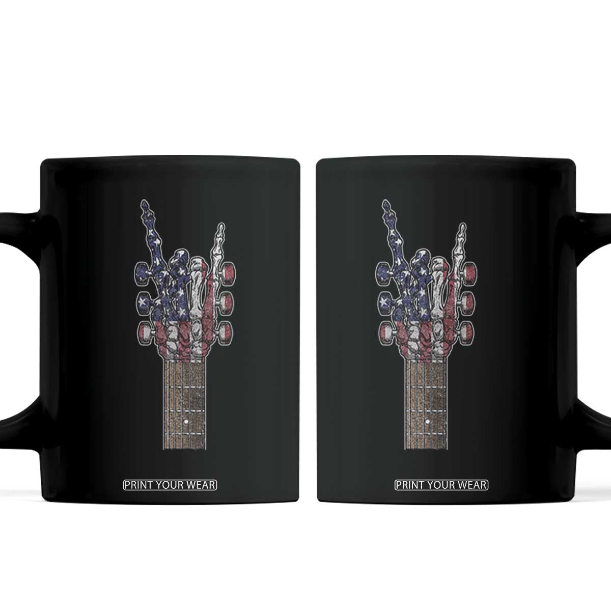 Rock On Skeleton Hand Guitar Coffee Mug Retro American Flag Heavy Metal Guitarist TS10 Black Print Your Wear