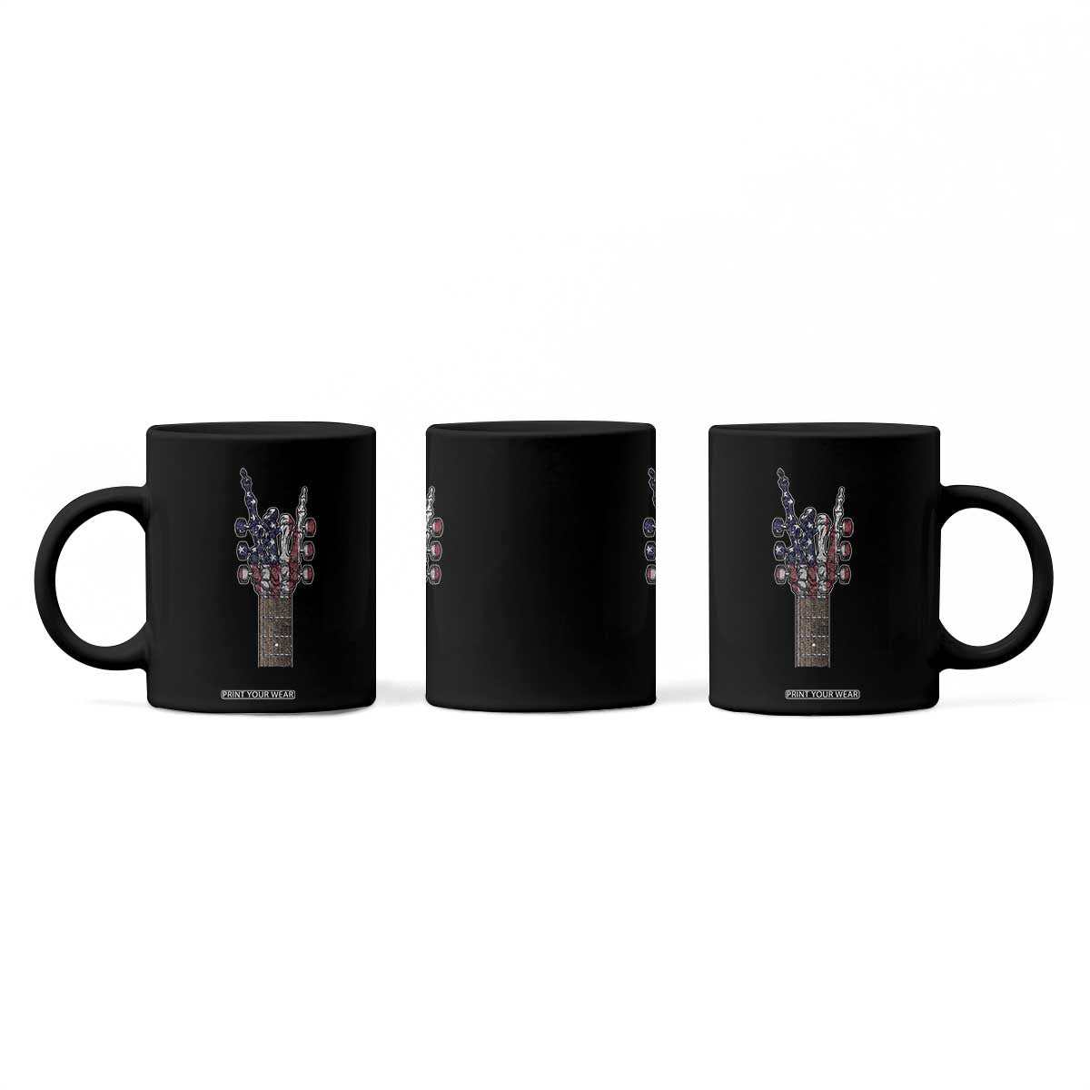 Rock On Skeleton Hand Guitar Coffee Mug Retro American Flag Heavy Metal Guitarist TS10 Print Your Wear