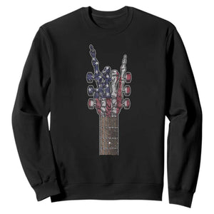 Rock On Skeleton Hand Guitar Sweatshirt Retro American Flag Heavy Metal Guitarist TS10 Black Print Your Wear