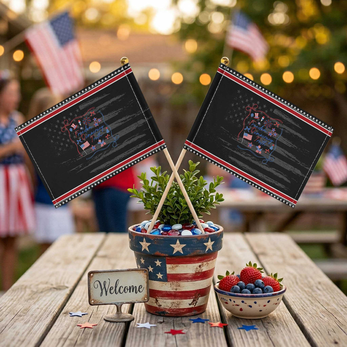 Subtle FDT Patriotic Handheld Flag Coquette Bow 4th of July TS10 Distressed 8.2