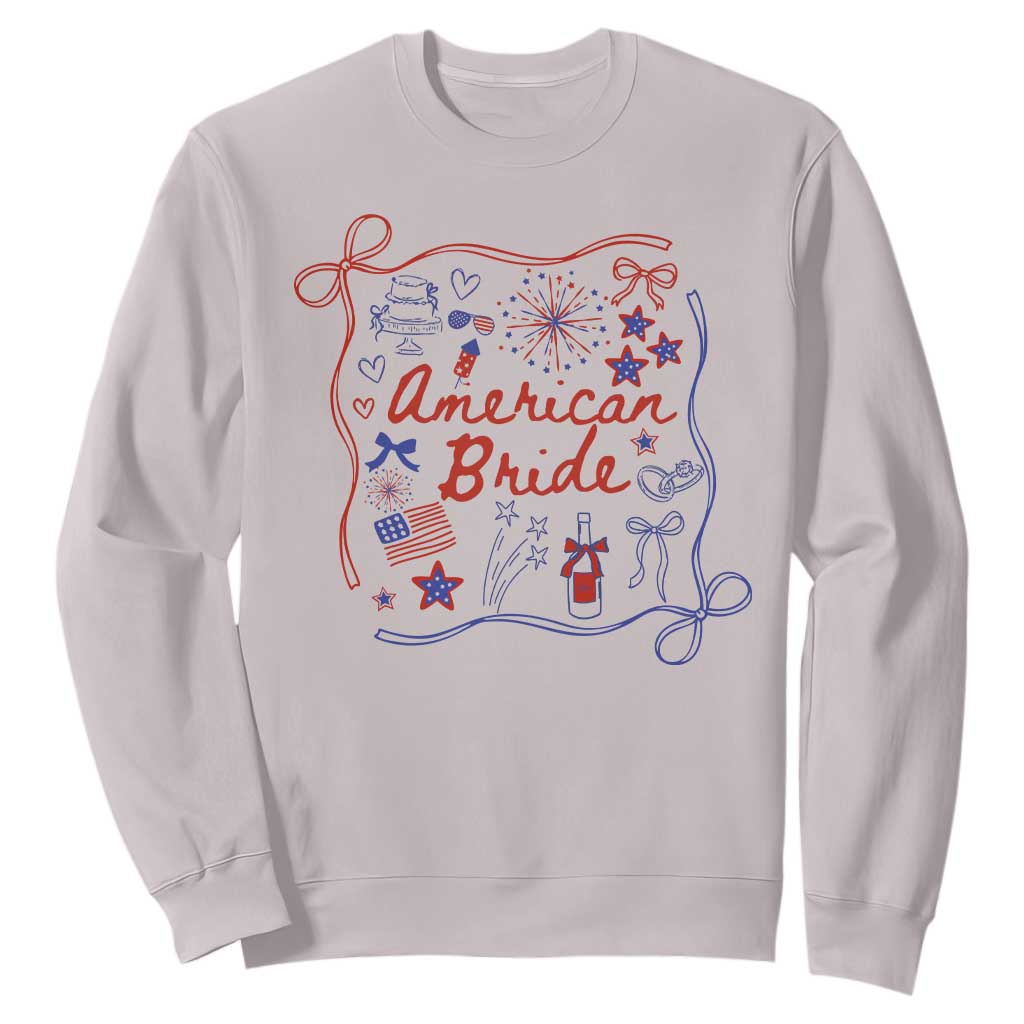 American Bride Bachelorette Party Sweatshirt Coquette Bow 4th Of July TS10 Ice Gray Print Your Wear