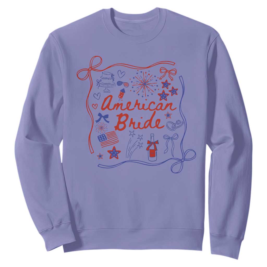 American Bride Bachelorette Party Sweatshirt Coquette Bow 4th Of July TS10 Violet Print Your Wear