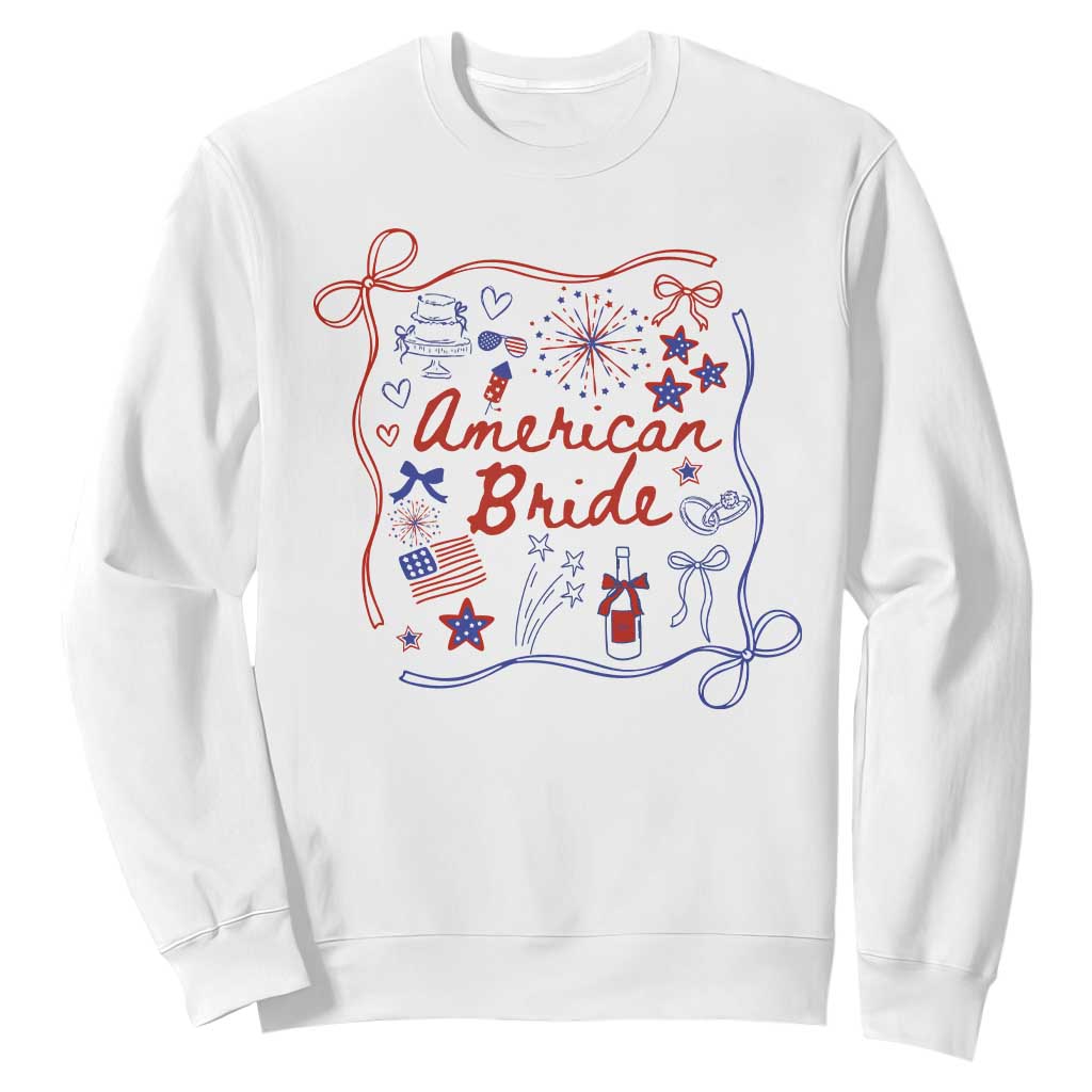 American Bride Bachelorette Party Sweatshirt Coquette Bow 4th Of July TS10 White Print Your Wear