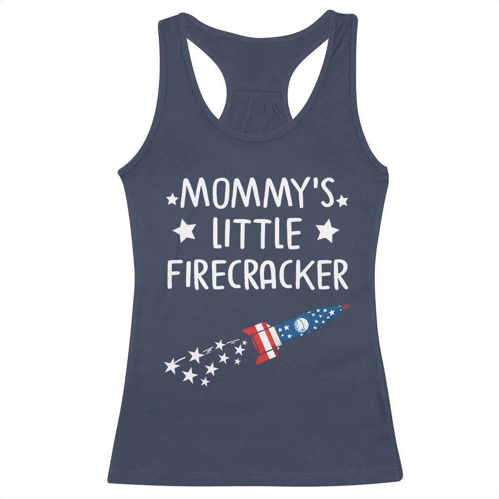 Mommy's Little Firecracker 4th of July Racerback Tank Top Patriotic American Flag TS10 Navy Print Your Wear