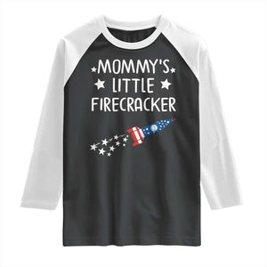 Mommy's Little Firecracker 4th of July Raglan Shirt Patriotic American Flag TS10 Black White Print Your Wear