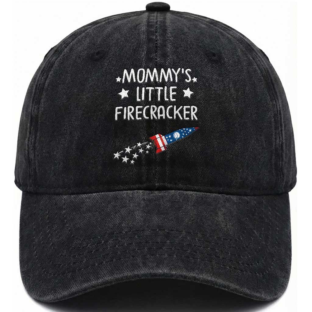 Mommy's Little Firecracker 4th of July Washed Cotton Baseball Cap Patriotic American Flag TS10 Washed Cap Universal Fit Black Print Your Wear