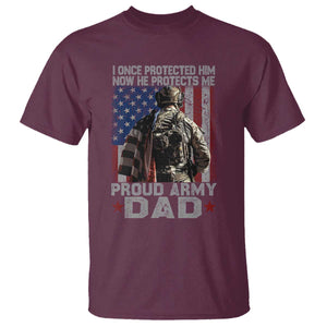 Proud Army Dad T Shirt I Once Protected Him Now He Protects Me TS10 Maroon Print Your Wear