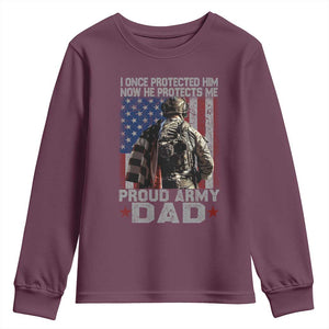 Proud Army Dad Youth Sweatshirt I Once Protected Him Now He Protects Me TS10 Maroon Print Your Wear