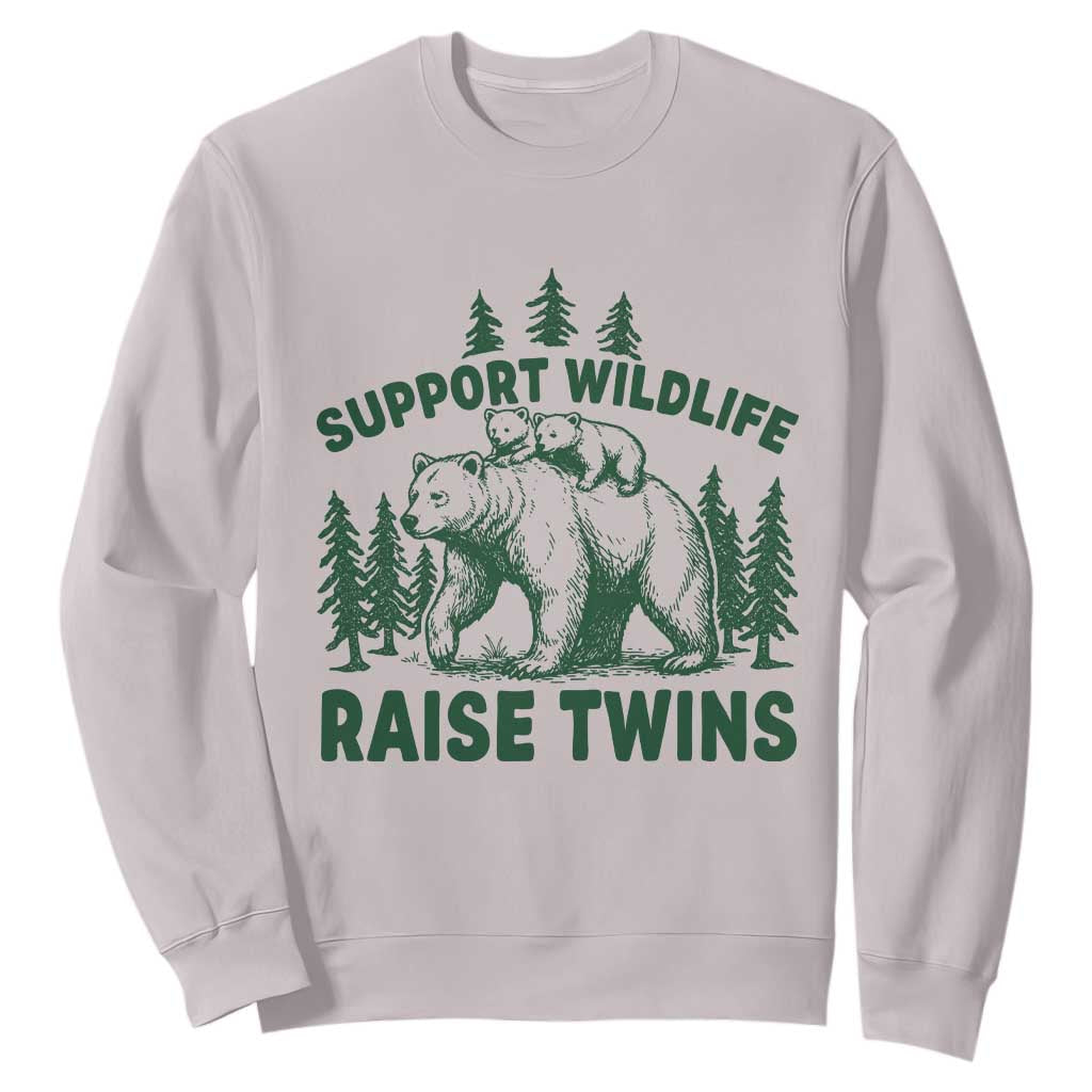 Support Wildlife Raise Twins Sweatshirt Twin Parent Mom Dad Bear Family TS10 Ice Gray Print Your Wear