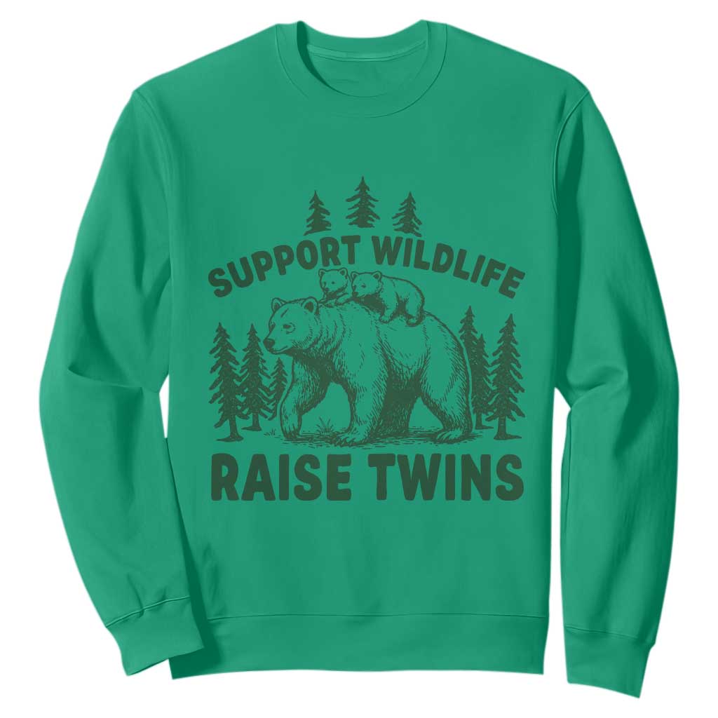 Support Wildlife Raise Twins Sweatshirt Twin Parent Mom Dad Bear Family TS10 Irish Green Print Your Wear