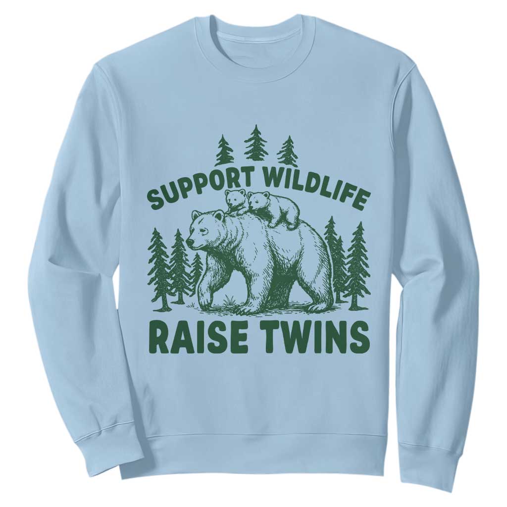Support Wildlife Raise Twins Sweatshirt Twin Parent Mom Dad Bear Family TS10 Light Blue Print Your Wear