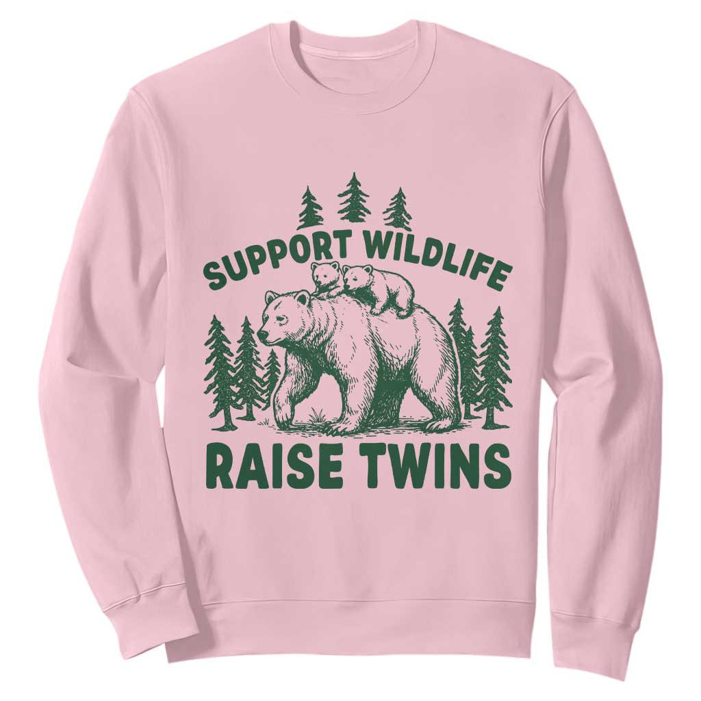 Support Wildlife Raise Twins Sweatshirt Twin Parent Mom Dad Bear Family TS10 Light Pink Print Your Wear