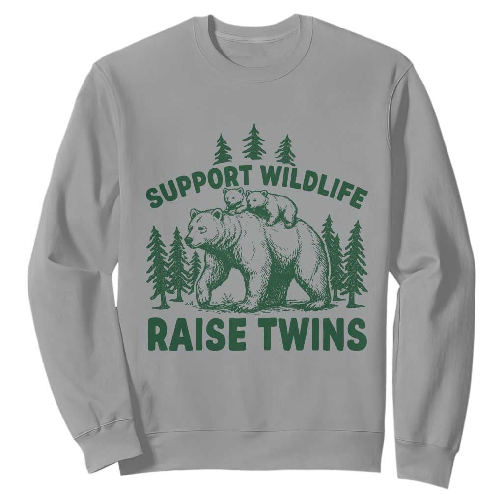 Support Wildlife Raise Twins Sweatshirt Twin Parent Mom Dad Bear Family TS10 Sport Gray Print Your Wear