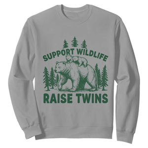 Support Wildlife Raise Twins Sweatshirt Twin Parent Mom Dad Bear Family TS10 Sport Gray Print Your Wear