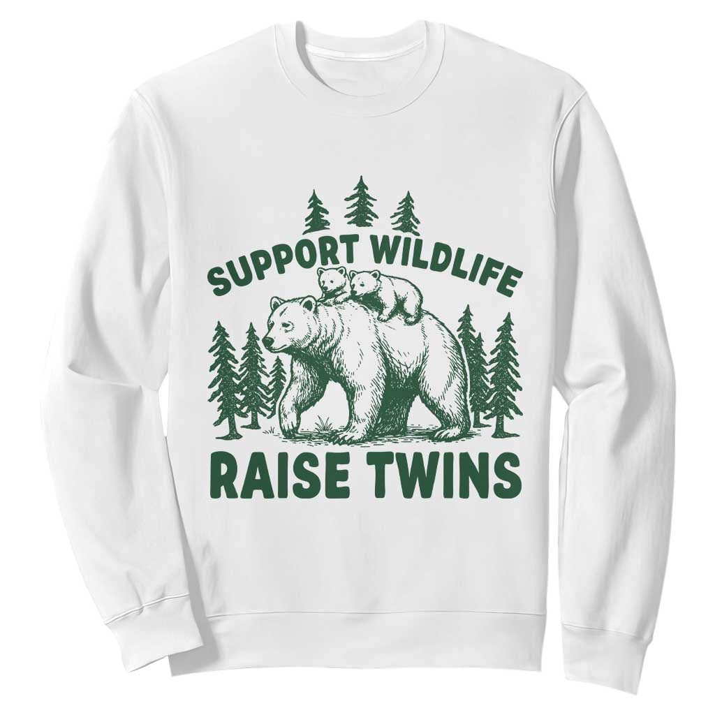 Support Wildlife Raise Twins Sweatshirt Twin Parent Mom Dad Bear Family TS10 White Print Your Wear