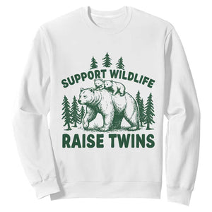 Support Wildlife Raise Twins Sweatshirt Twin Parent Mom Dad Bear Family TS10 White Print Your Wear