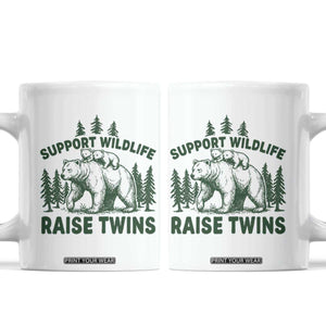 Support Wildlife Raise Twins Coffee Mug Twin Parent Mom Dad Bear Family TS10 White Print Your Wear