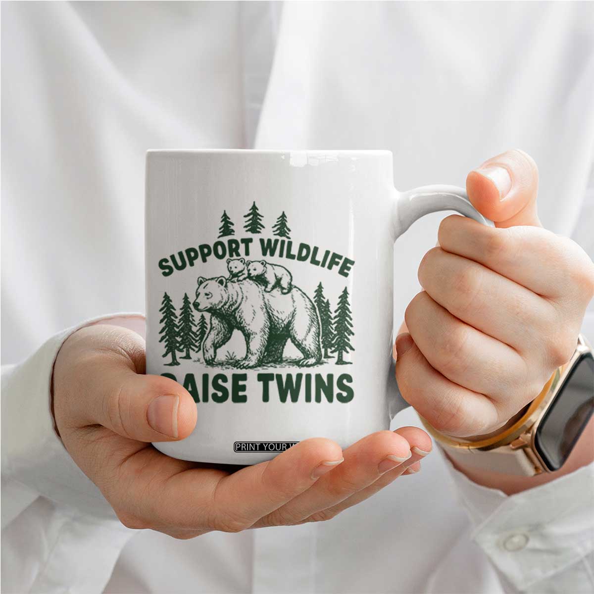Support Wildlife Raise Twins Coffee Mug Twin Parent Mom Dad Bear Family TS10 Print Your Wear