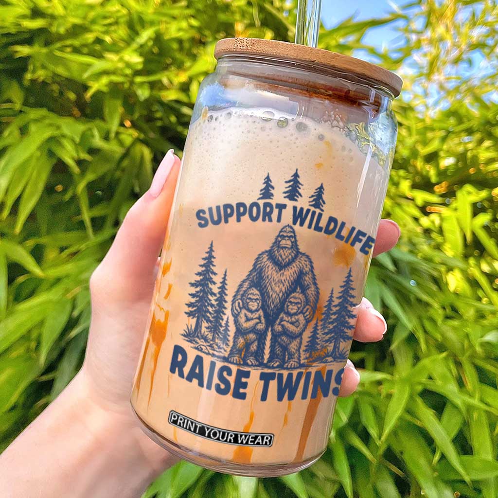 Support Wildlife Raise Twins Glass Can Twin Dad Mom Parent Bigfoot Family TS10 White Print Your Wear