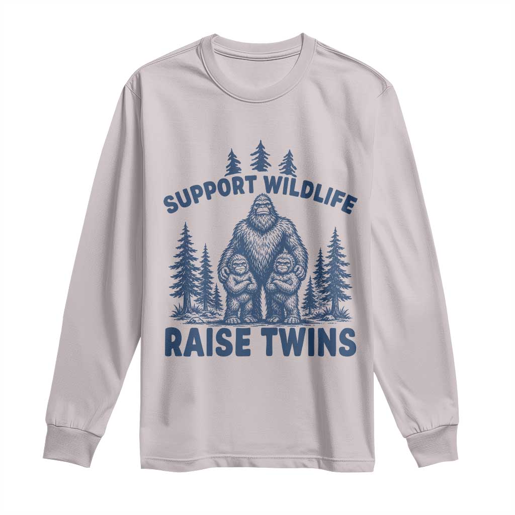 Support Wildlife Raise Twins Long Sleeve Shirt Twin Dad Mom Parent Bigfoot Family TS10 Ice Gray Print Your Wear