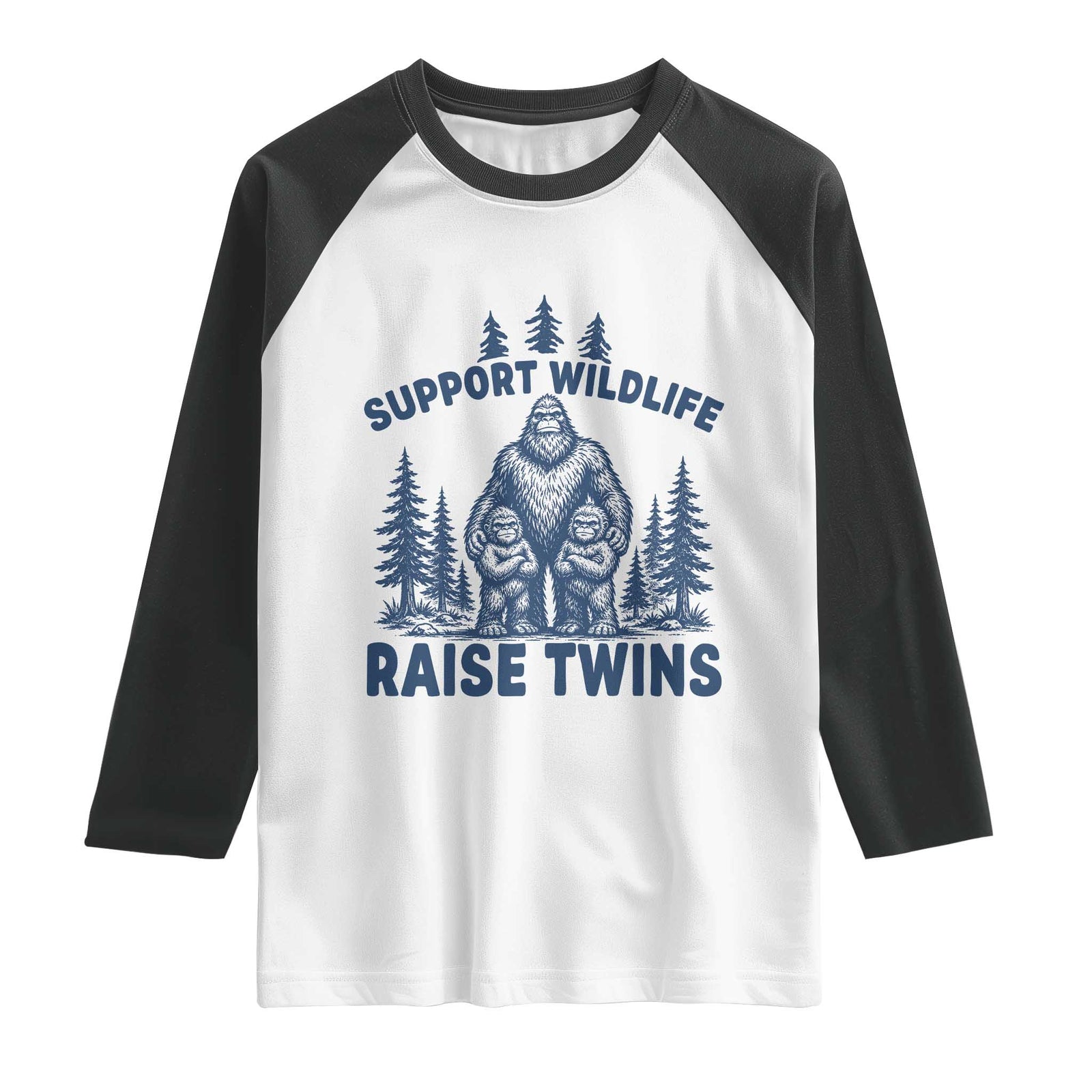 Support Wildlife Raise Twins Raglan Shirt Twin Dad Mom Parent Bigfoot Family TS10 White Black Print Your Wear