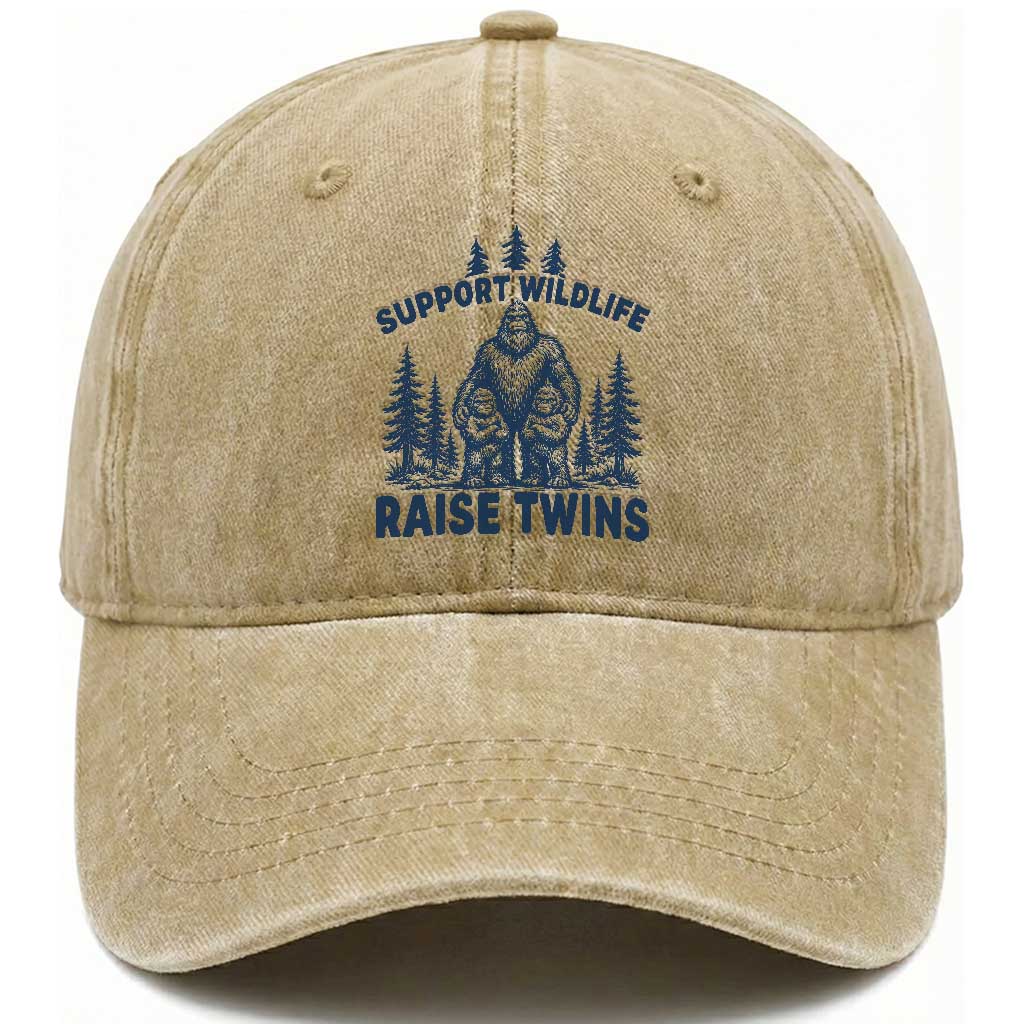 Support Wildlife Raise Twins Washed Cotton Baseball Cap Twin Dad Mom Parent Bigfoot Family TS10 Print Your Wear