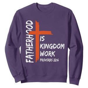 Fatherhood Is Kingdom Work Sweatshirt Vintage Christian Dad Cross Bible Verse TS10 Purple Print Your Wear